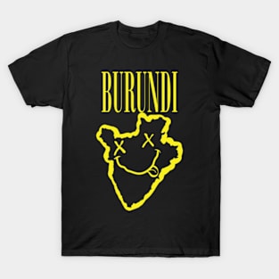 Vibrant Burundi Africa x Eyes Happy Face: Unleash Your 90s Grunge Spirit! Smiling Squiggly Mouth Dazed Smiley Face T-Shirt